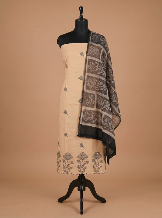 Peach Embroidered Mull Cotton Unstitched Salwar Kameez
