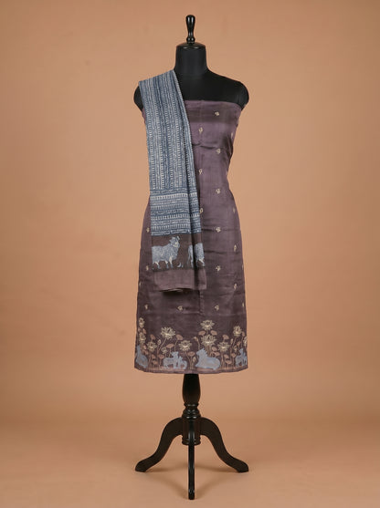 Dusty Plum Pichwai Embroidered Tussar Silk Unstitched Salwar Kameez