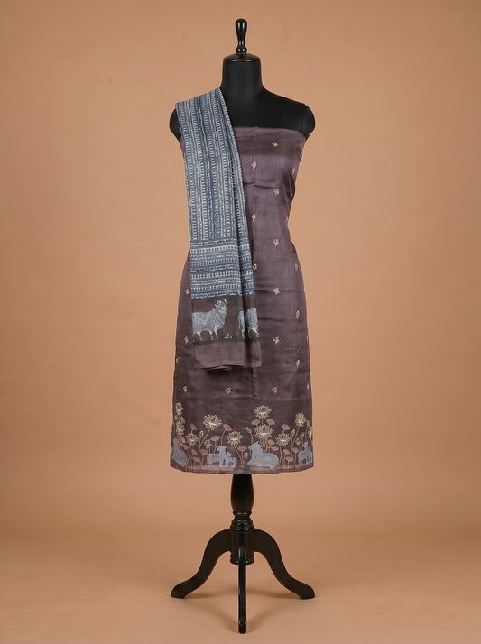 Dusty Plum Pichwai Embroidered Tussar Silk Unstitched Salwar Kameez
