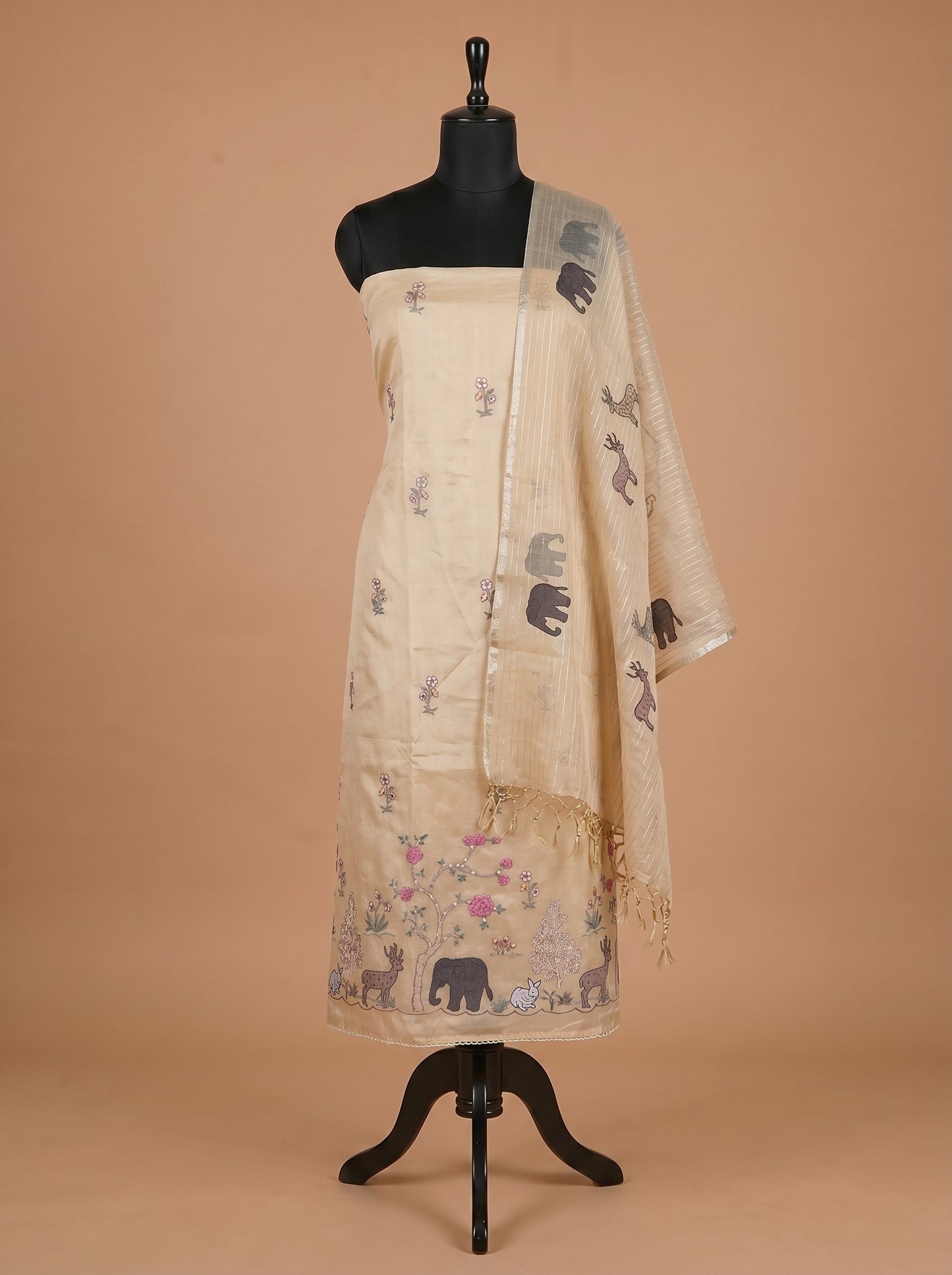 Light Lemon Yellow Embroidered Organza Unstitched Salwar Kameez