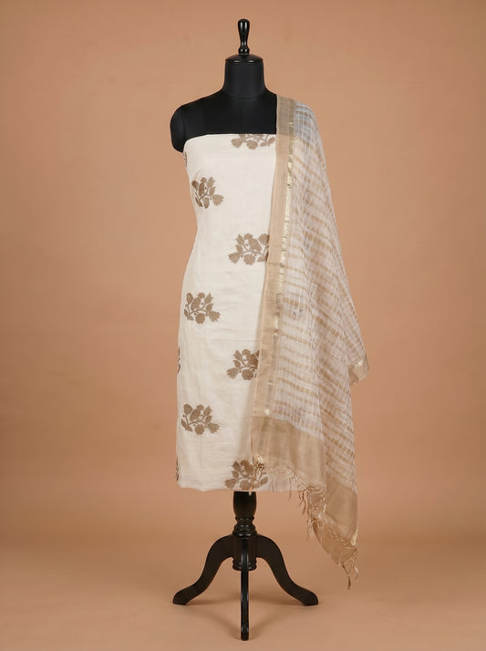 Ivory Appliqué Silk Linen Unstitched Salwar Kameez