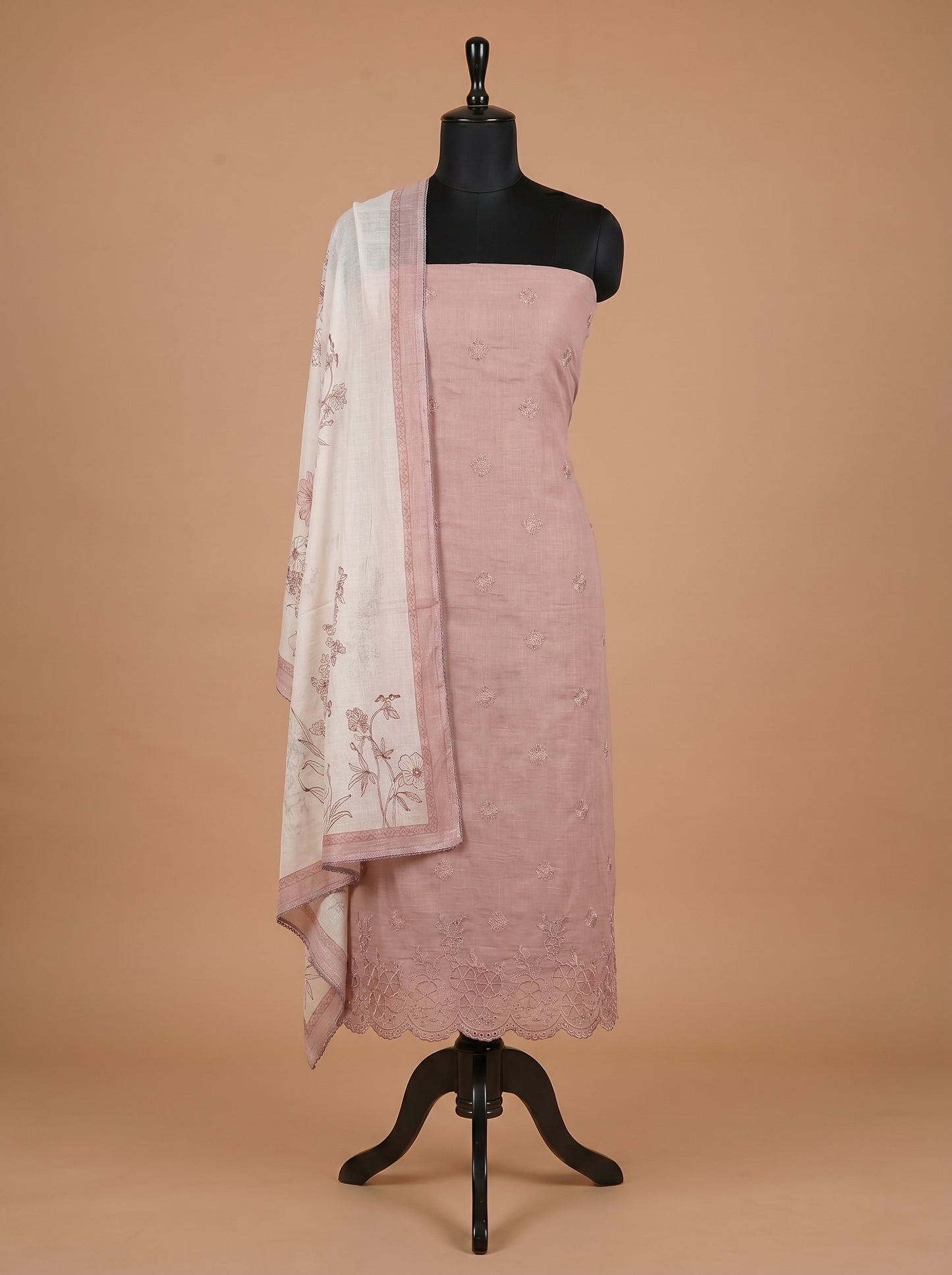 Blush Pink Embroidered Cotton Linen Unstitched Salwar Kameez