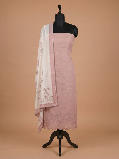 Blush Pink Embroidered Cotton Linen Unstitched Salwar Kameez