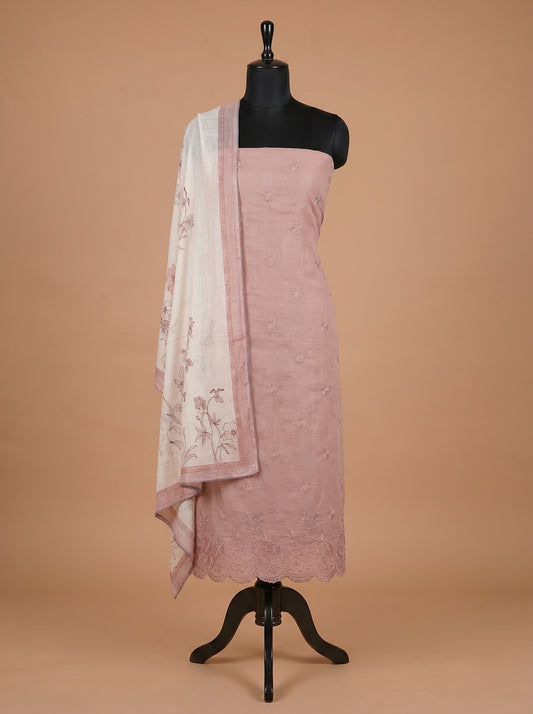 Blush Pink Embroidered Cotton Linen Unstitched Salwar Kameez