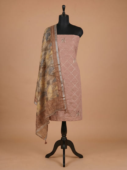 Onion Pink Cotton Linen Deer Motif Unstitched Suit Set