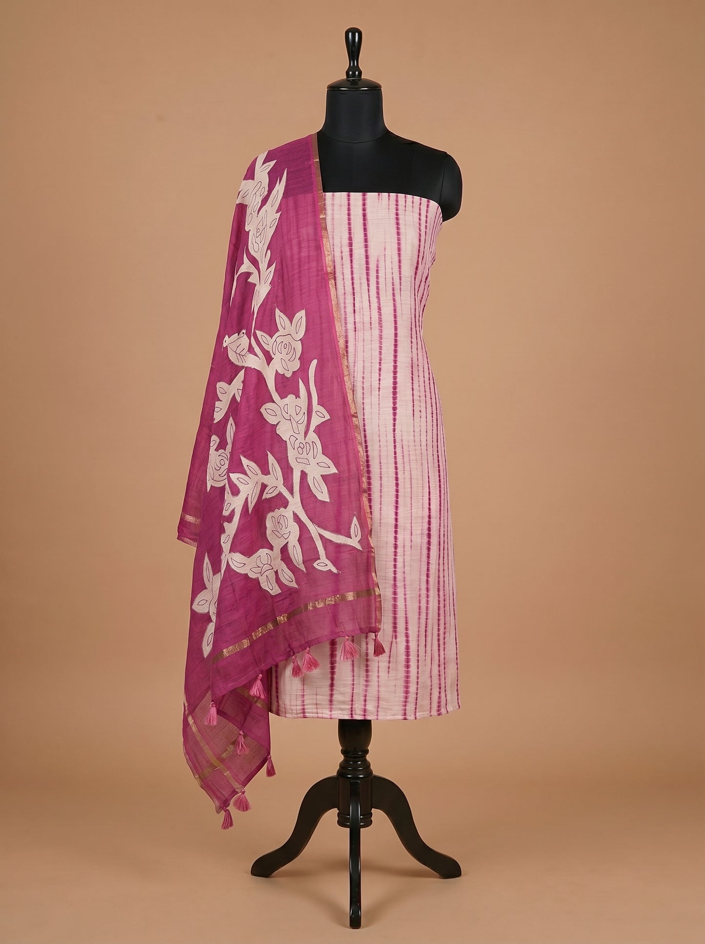 Fuchsia Pink Munga Silk Shibori Unstitched Suit Set