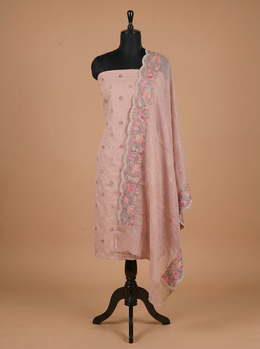 Blush Pink Pure Kota Embroidered Unstitched Suit Set