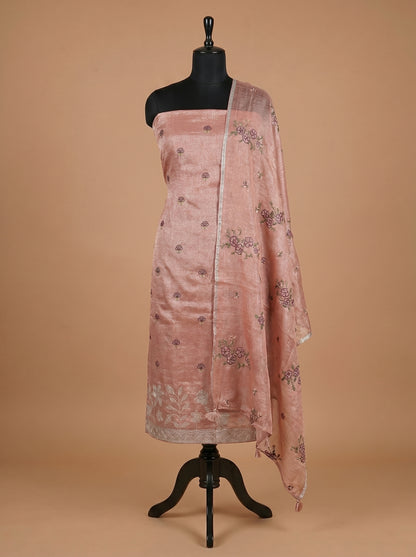 Onion Pink Linen Tissue Embroidered Unstitched Suit Set