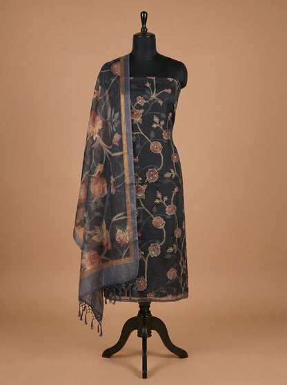 Midnight Blue Printed Organza Unstitched Salwar Kameez